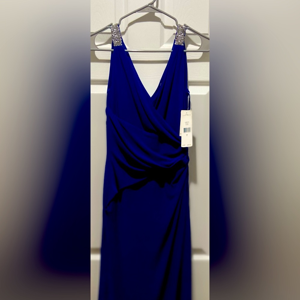 Ralph Lauren Lauren Evening Gown Beaded Faux Wrap Draped Maxi Dress